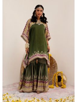 SURKH SYAHI - Olive Noor - Kaftan with Sharara and Slip