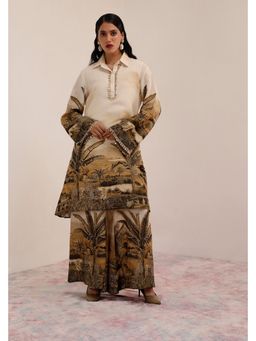 SURKH SYAHI - Off White Vanya Palm - Tunic with Palazzo and Inner