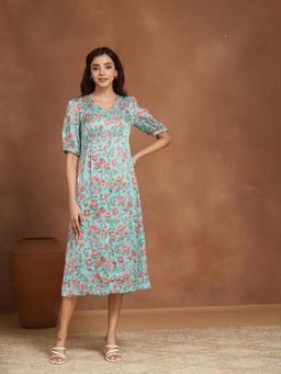 Fabindia - Green Rayon Blend Printed Dress