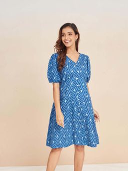 Fabindia - Indigo Cotton Dabu Printed Dress