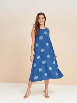 Fabindia - Indigo Cotton Dabu Printed Dress