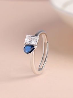 Ornate Jewels - 925 Silver Pear Blue Sapphire Toi Et Moi Adjustable Ring For Women & Girls (Adjustable)