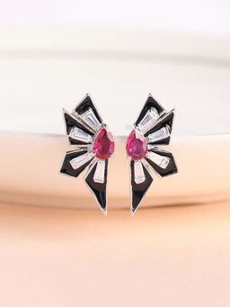 Ornate Jewels - Enamel 925 Silver Pear American Diamond Boho Chic Stud Earring for Women & Girls (One Size)