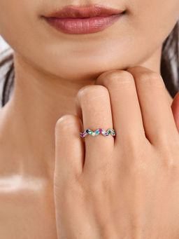 Ornate Jewels - 925 Silver Round Multi Stone Waves Of Color Lollipop Ring for Women & Girls