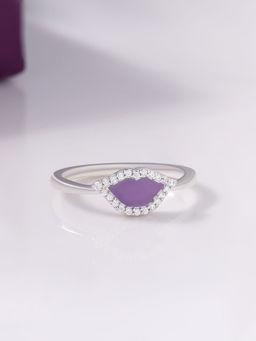 Ornate Jewels - Enamel 925 Silver White American Diamond Celeb Purple Lips Ring for Women & Girls