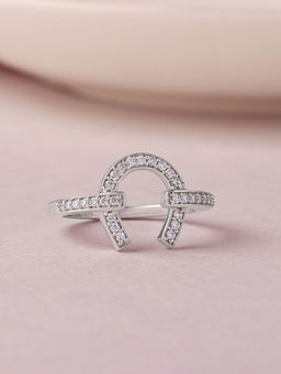 Ornate Jewels - 925 Silver Round White American Diamond Horseshoe Ring for Women & Girls