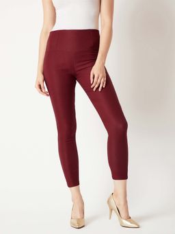 Miss Chase - Women's Maroon Solid Skinny High Waist Regular Length Slim Fit Jeggings