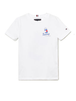 Tommy Hilfiger - Boys White Crew Neck Half Sleeves T-Shirt