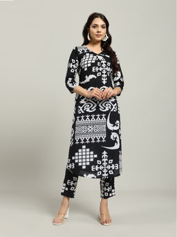 MEENA BAZAAR - Black Printed Cotton Blend Kurta with Pant