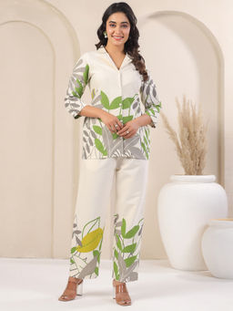 MEENA BAZAAR - Cream Printed Cotton Blend Shirt with Pant
