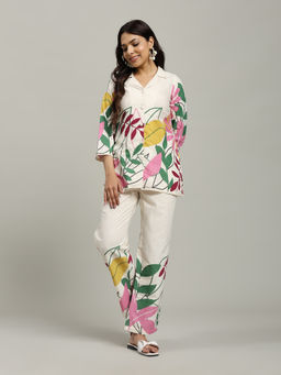 MEENA BAZAAR - Cream Printed Cotton Blend Shirt with Pant
