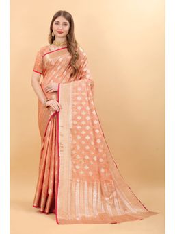 Yavira Silk - Orange Ethnic Wear Silk Blended Chanderi Traditional Saree with Unstitched Blouse