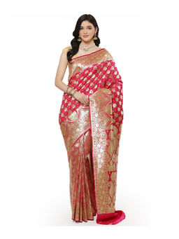 Banarasi Silk Works - Women Pink Booti Satin Saree with Unstitched Blouse
