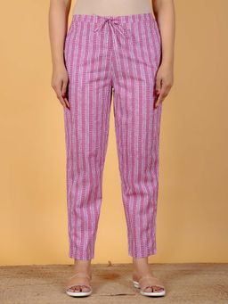 ARAMYA - Pink Soft Cotton Striped Pant