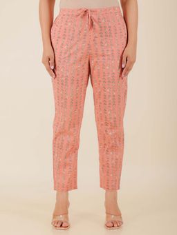 ARAMYA - Orange Soft Cotton Stripes Print Pant