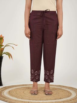 ARAMYA - Brown Lurex Cotton Stripes Pant