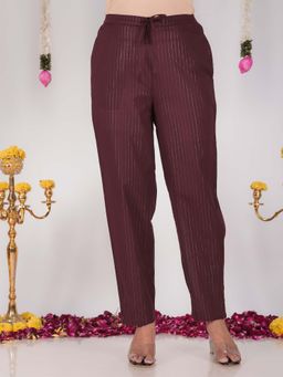ARAMYA - Brown Lurex Cotton Stripes Pant