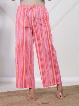 ARAMYA - Pink Soft Cotton Striped Palazzo