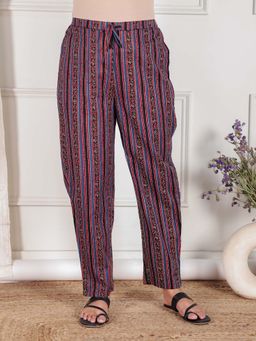 ARAMYA - Black Soft Cotton Ajrakh Printed Pant