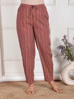 ARAMYA - Red Soft Cotton Ajrakh Printed Pant
