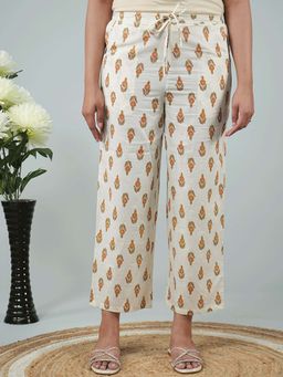 ARAMYA - Off White Soft Cotton Floral Print Pant