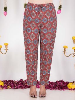 ARAMYA - Red Soft Cotton Floral Printed Pant