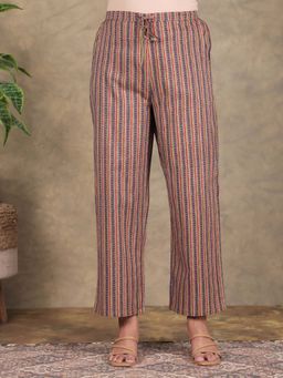 ARAMYA - Multicolor Soft Cotton Striped Printed Pant