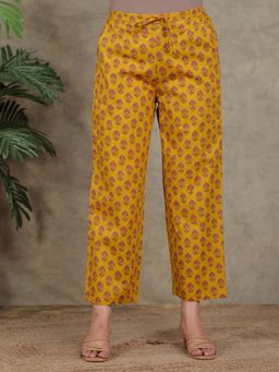 ARAMYA - Yellow Soft Cotton Floral Printed Pant