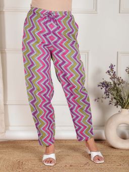 ARAMYA - Grey Soft Cotton Zigzag Printed Pant