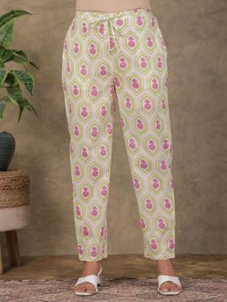 ARAMYA - Yellow and White Soft Cotton Floral Printed Pant