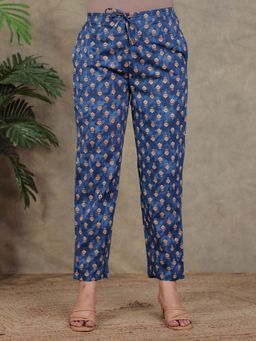 ARAMYA - Navy Blue Soft Cotton Floral Printed Pant