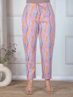 ARAMYA - Peach Soft Cotton Abstract Printed Pant