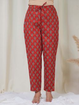 ARAMYA - Red Soft Cotton Floral Printed Pant