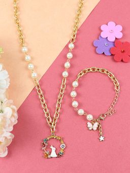 Asthetika Kids - Rabbit Butterfly Charm Necklace & Bracelet (Set of 2)