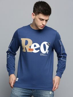 SHOWOFF - Mens Round Neck Printed Blue Pullover Sweatshirt