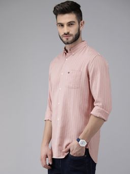 The Bear House - Men Pink Button-down Cotton Linen Shirt