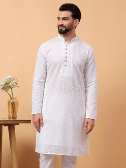 Treemoda - White Georgette Chikankari Embroidered Sequence Kurta
