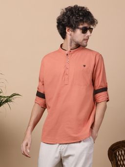 KUONS AVENUE - Men's Linen Cotton Peach Casual Short Kurta