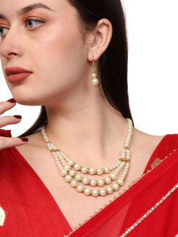 Anika's Creations - Women Gold-Plated Handcrafted Off White Pearl Jewellery Set