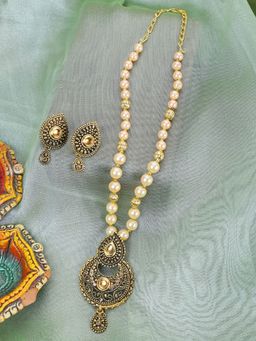 Anika's Creations - Antique Look Pendant Style Gold Plated Pearl Chain Necklace with Drop Earring