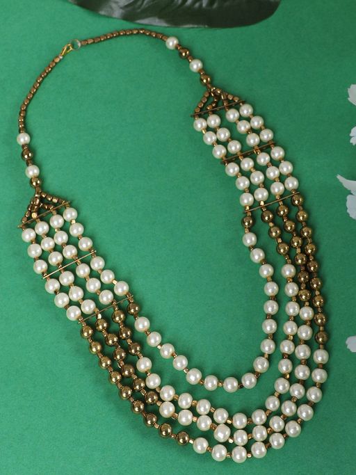 Anika's Creations Gold and White Pearl Multi String Western Look Necklace