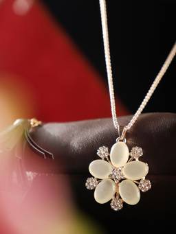 Anika's Creations - Rose Plated Floral Shape Alloy Light Weighted Stone Pendant