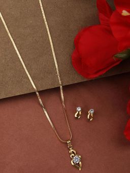 Anika's Creations - Women Gold-Plated Handcrafted Chain with Stone Studded Pendent and Earring
