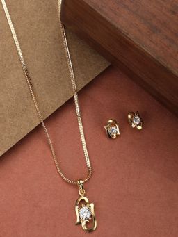 Anika's Creations - Women Gold-Plated White Cz Studded Pendant Chain & Earrings
