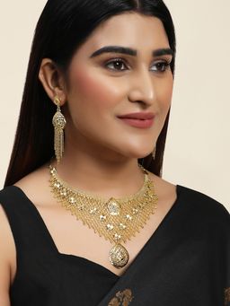 Anika's Creations - Gold Plated Jaal Work Tear Drop Traditional Brass Full Neck Cover Jewellery Set