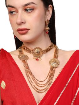 Anika's Creations - Traditional Gold Tone Long and Short Necklace and Earring Jewellery Set