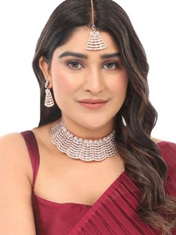 Anika's Creations - Women Rose Gold Plated Toned Ad Studded Bridal Jewellery Set