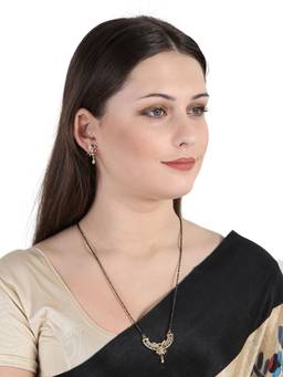 Anika's Creations - Gold Plated Black Artificial Stones-Studded & Beaded Mangalsutra Set