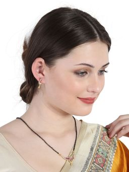 Anika's Creations - Gold Plated Black Artificial Stones-Studded & Beaded Mangalsutra Set