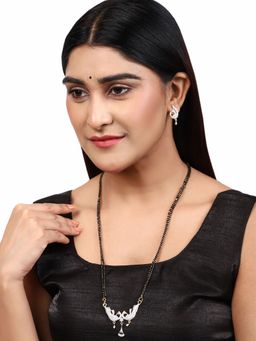 Anika's Creations - Gold Plated Black Artificial Stones-Studded & Beaded Mangalsutra Set